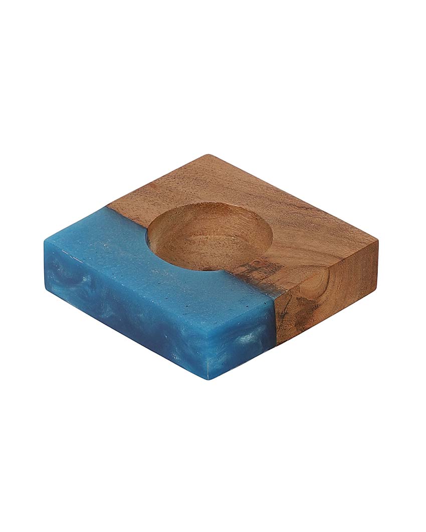 Resin & Mango Wood Tealight Holders | Set Of 2 | 3 x 3 inches