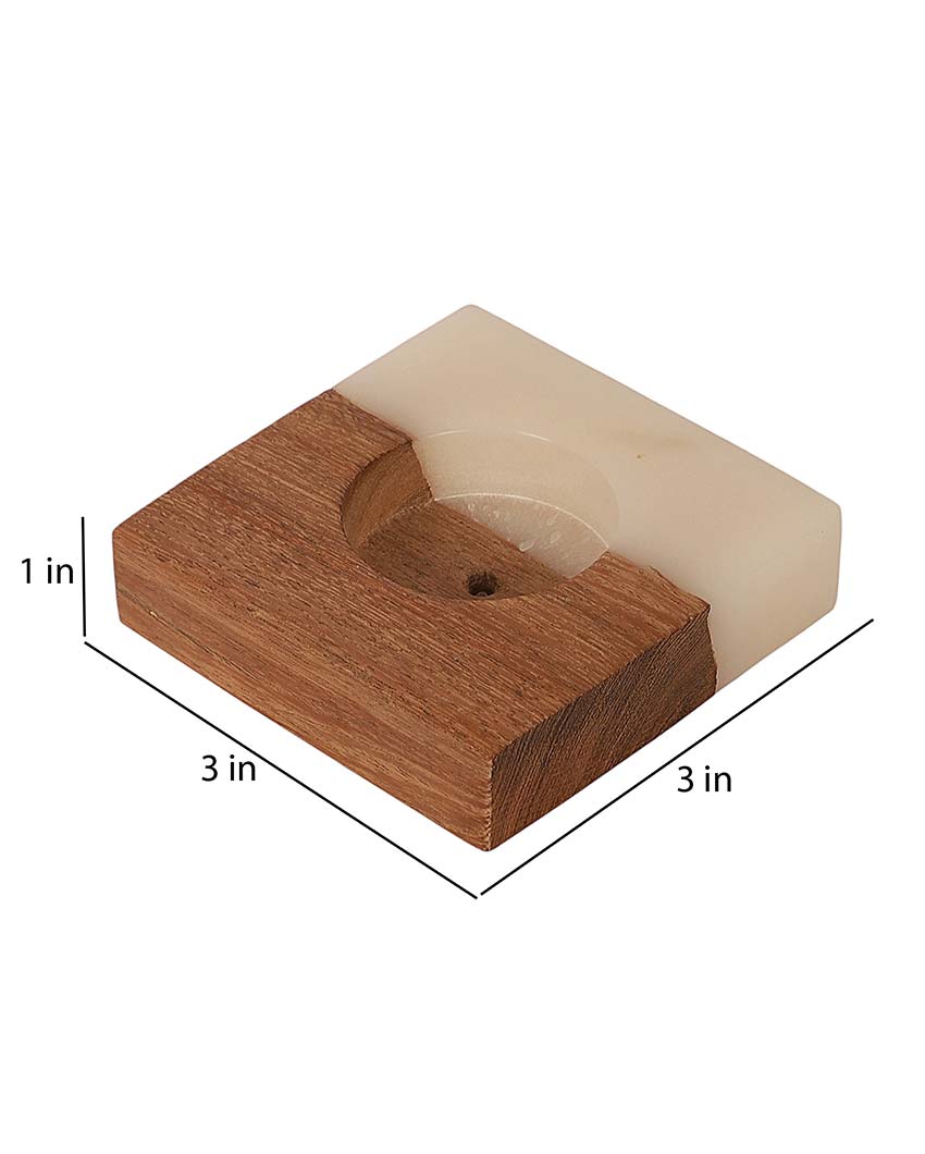Resin & Mango Wood Tealight Holders | Set Of 2 | 3 x 3 inches