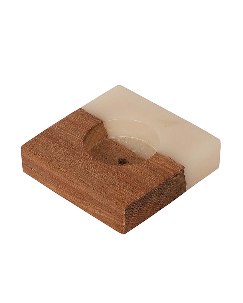 Resin & Mango Wood Tealight Holders | Set Of 2 | 3 x 3 inches