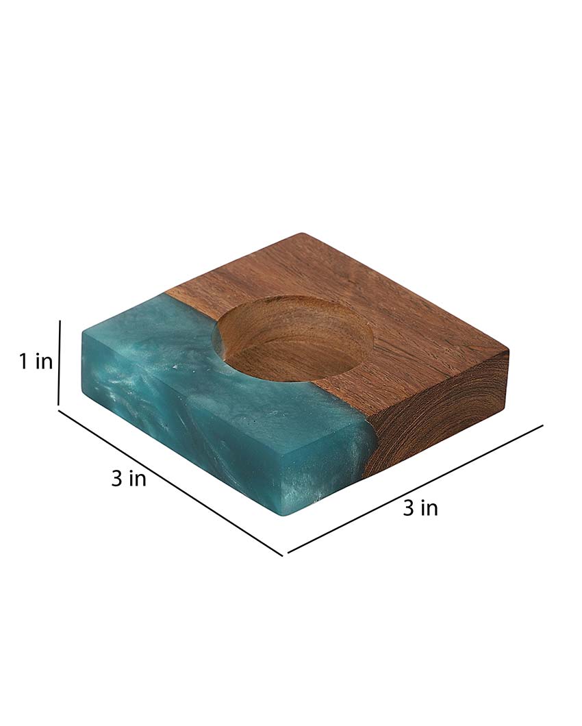 Resin & Mango Wood Tealight Holders | Set Of 2 | 3 x 3 inches