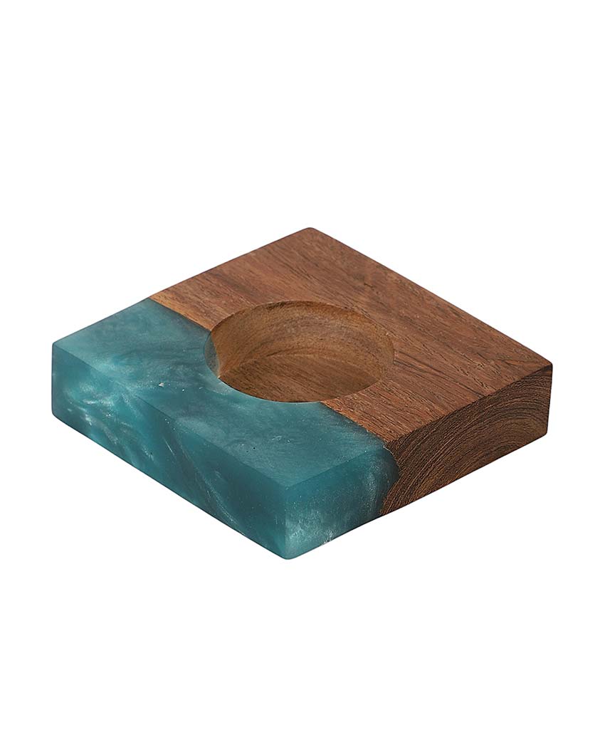 Resin & Mango Wood Tealight Holders | Set Of 2 | 3 x 3 inches