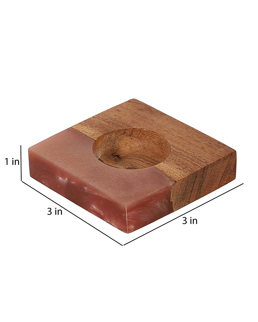 Resin & Mango Wood Tealight Holders | Set Of 2 | 3 x 3 inches