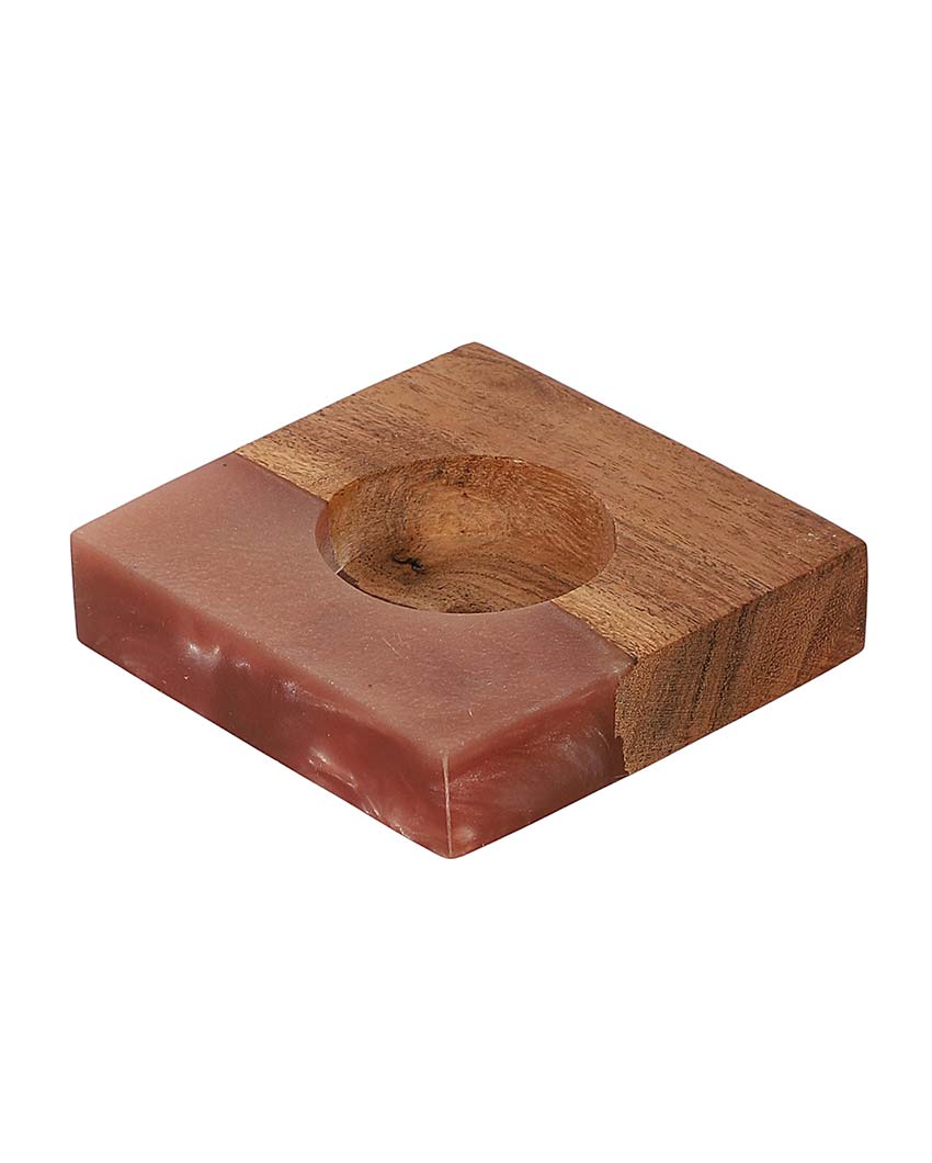 Resin & Mango Wood Tealight Holders | Set Of 2 | 3 x 3 inches