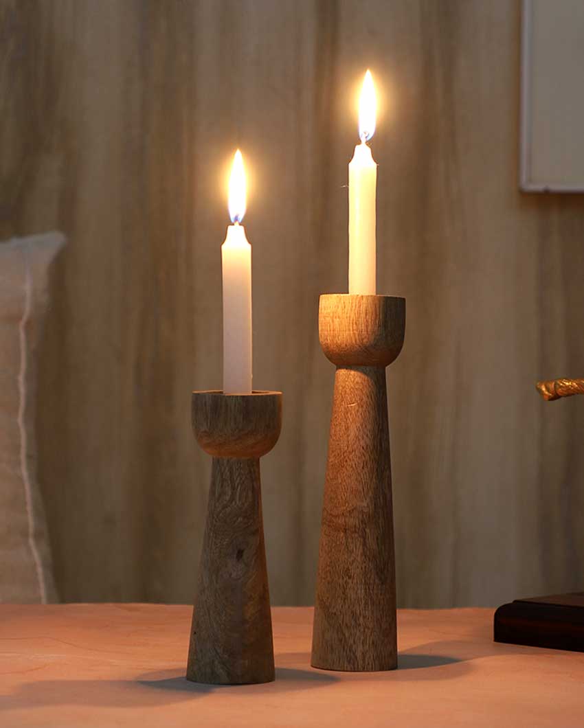 Mango Wood Long Candle Stands | Set Of 2