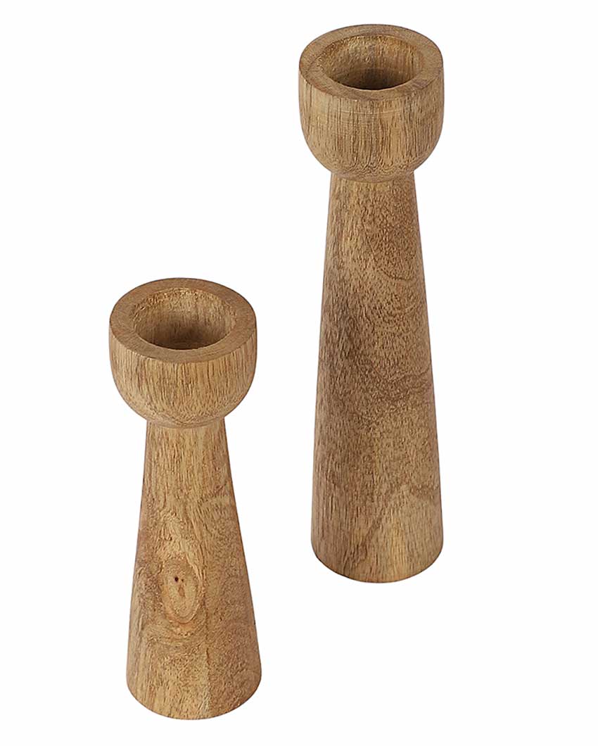 Mango Wood Long Candle Stands | Set Of 2