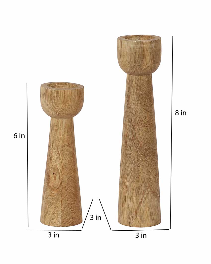 Mango Wood Long Candle Stands | Set Of 2
