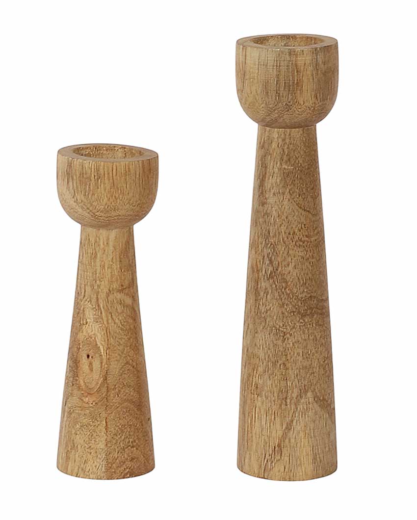 Mango Wood Long Candle Stands | Set Of 2
