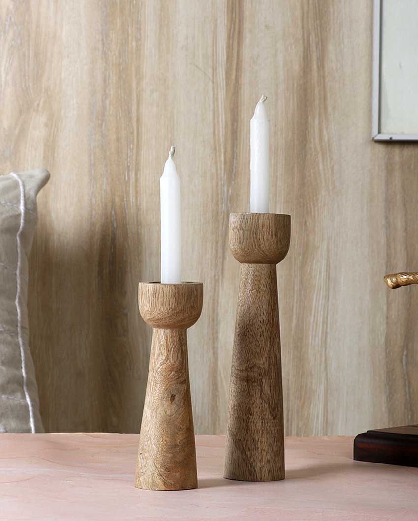 Mango Wood Long Candle Stands | Set Of 2