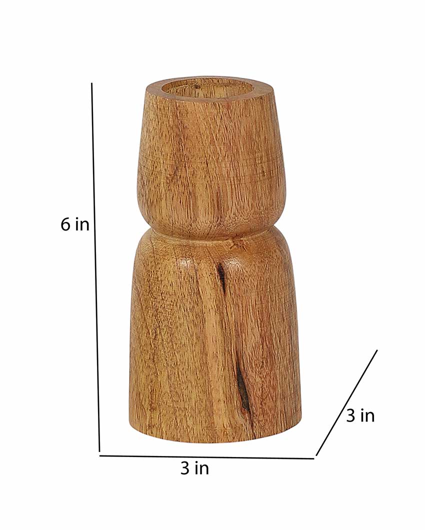 Mango Wood Two Layer Candle Stands | Set Of 2 | 3 x 6 inches