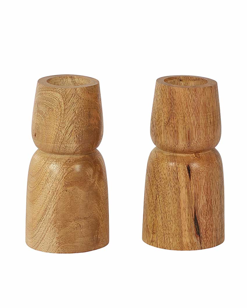 Mango Wood Two Layer Candle Stands | Set Of 2 | 3 x 6 inches