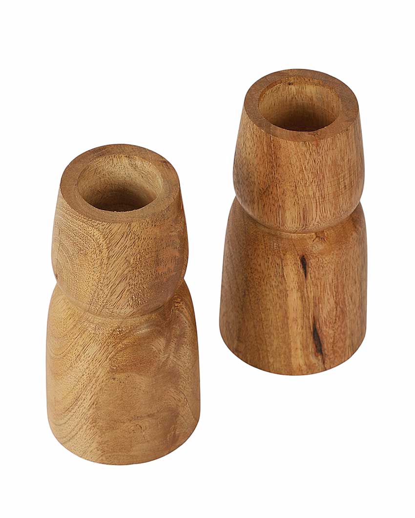 Mango Wood Two Layer Candle Stands | Set Of 2 | 3 x 6 inches
