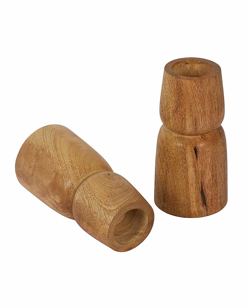 Mango Wood Two Layer Candle Stands | Set Of 2 | 3 x 6 inches