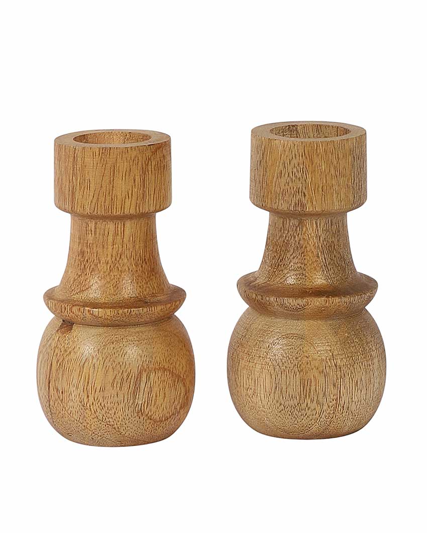 Mango wood Round Base Candle Stands | Set Of 2 | 2 x 6 inches