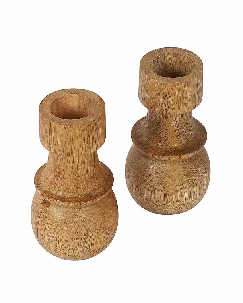 Mango wood Round Base Candle Stands | Set Of 2 | 2 x 6 inches