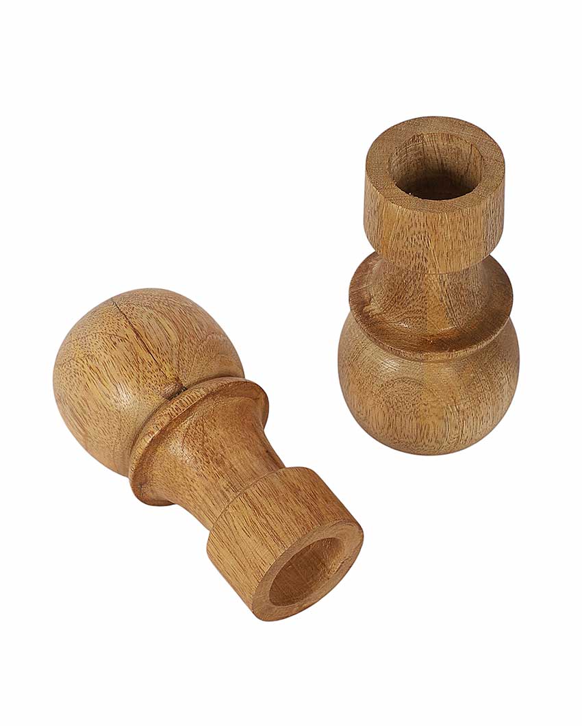 Mango wood Round Base Candle Stands | Set Of 2 | 2 x 6 inches