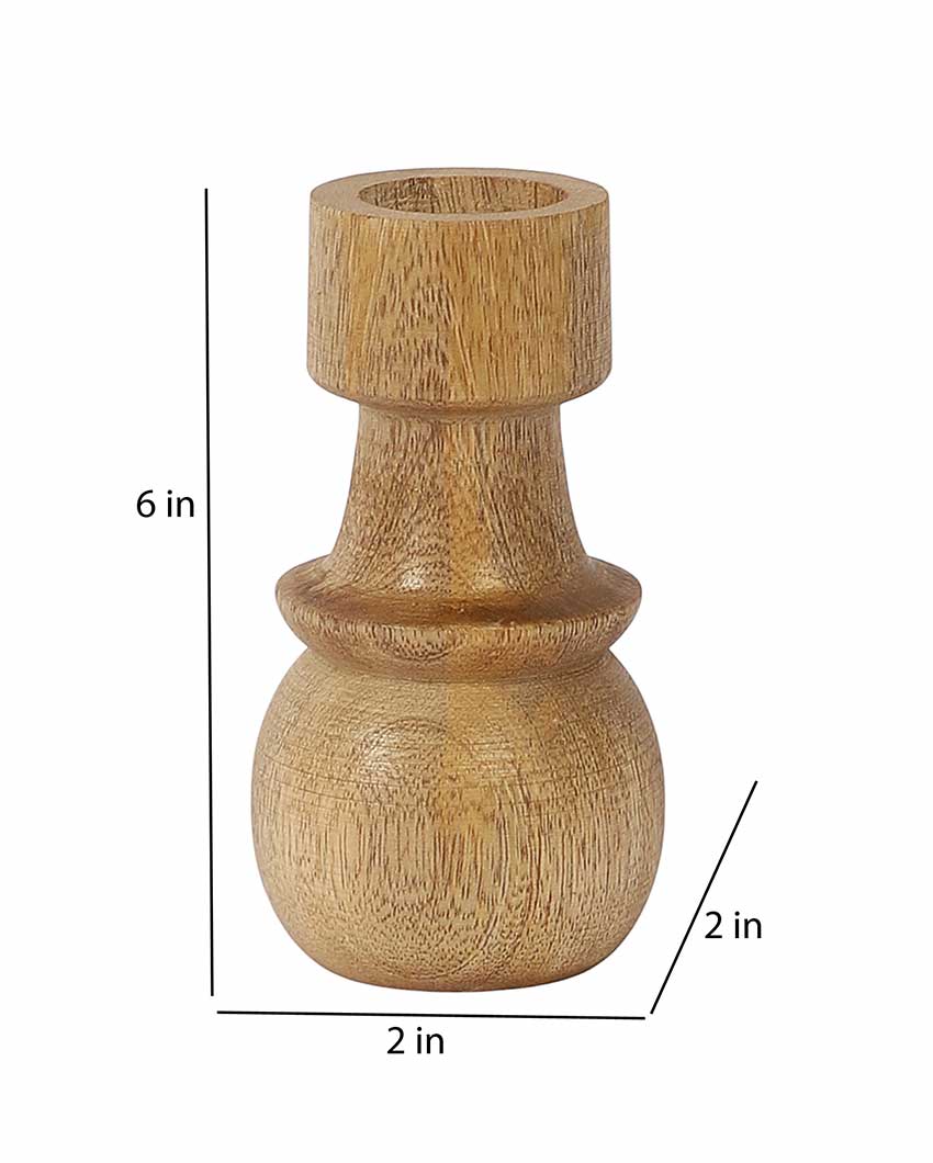 Mango wood Round Base Candle Stands | Set Of 2 | 2 x 6 inches