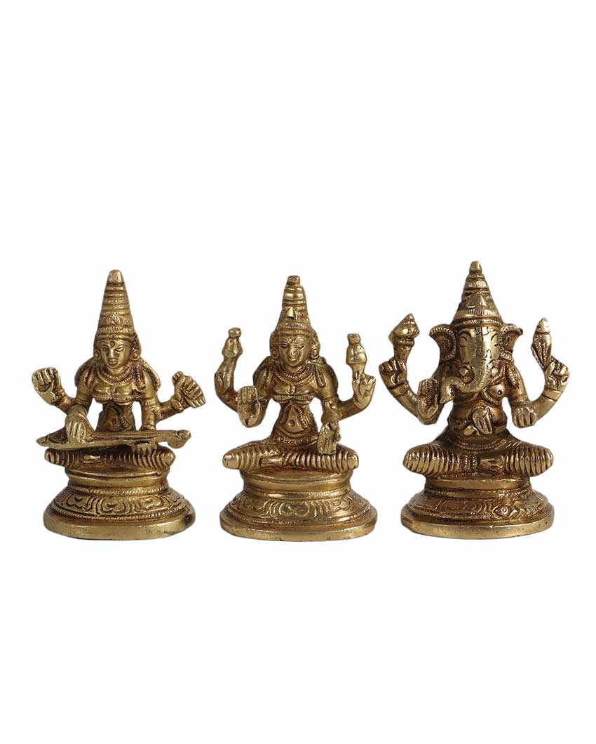 Brass Laxmi Ganesh & Saraswathi Idols | 3 Pieces