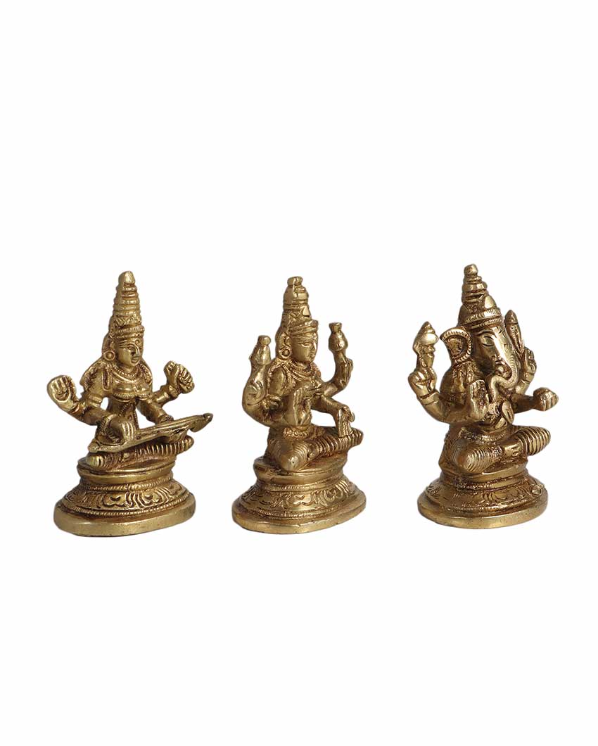 Brass Laxmi Ganesh & Saraswathi Idols | 3 Pieces