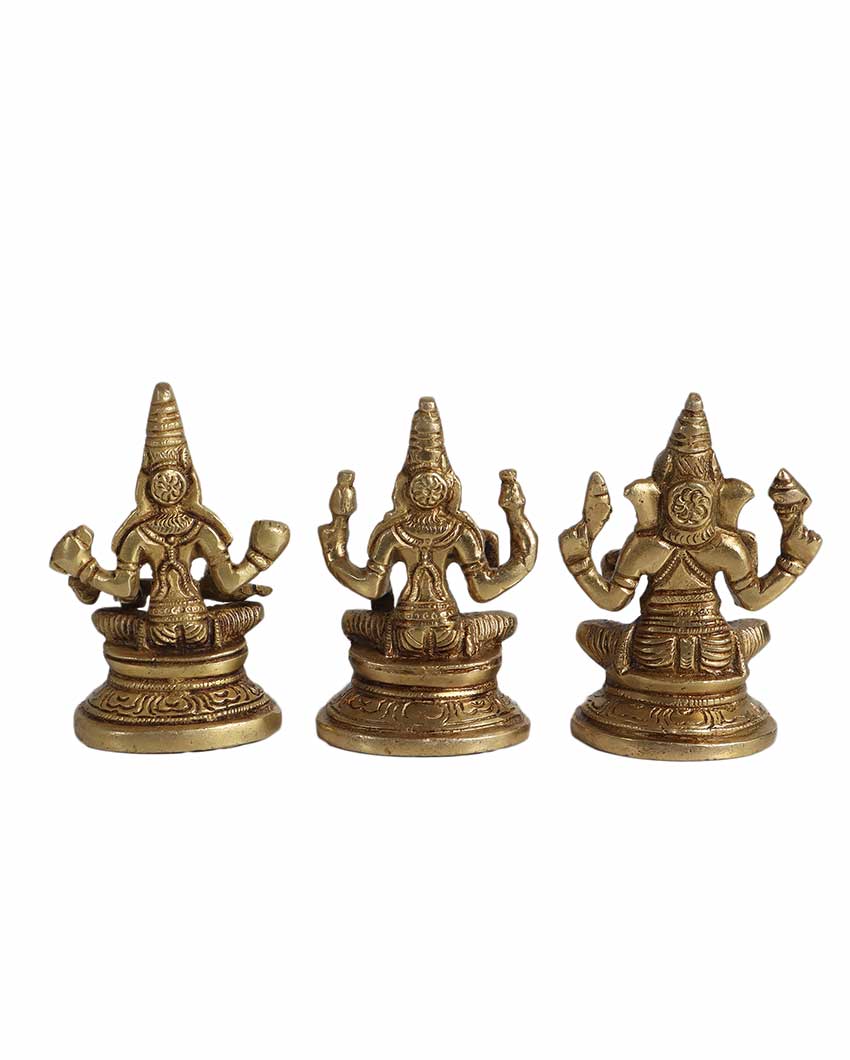 Brass Laxmi Ganesh & Saraswathi Idols | 3 Pieces