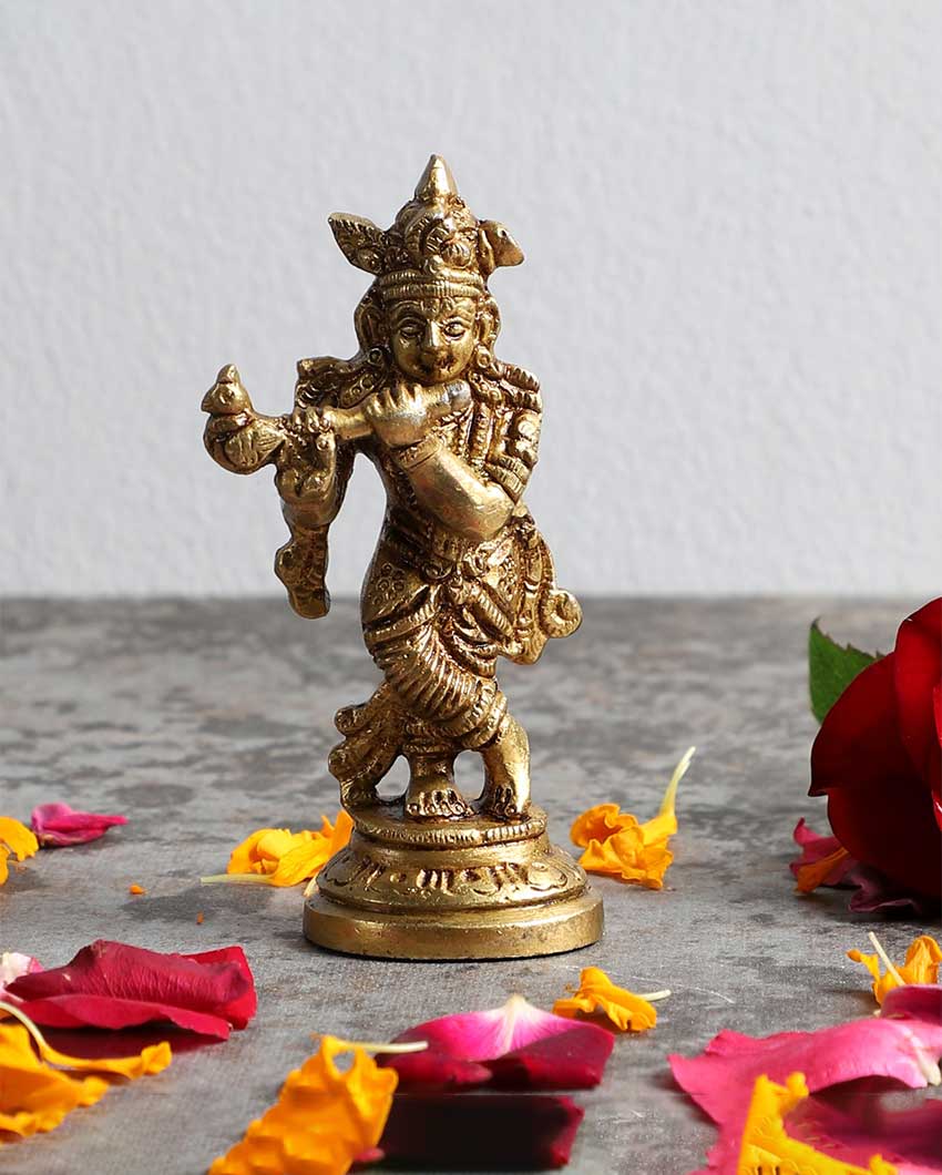 Cute Brass Lord Krishna Idol | 3 x 6 inches