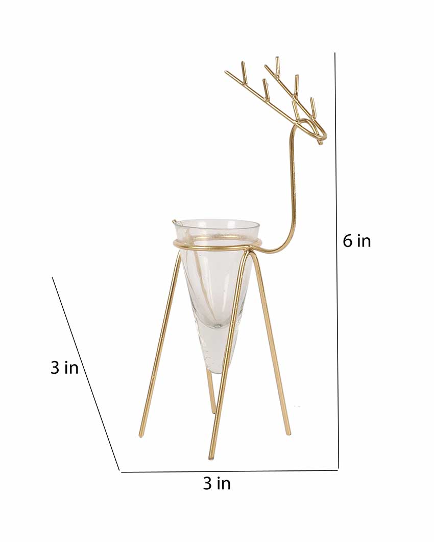 Gold Deer Cone Glass Tealight Holders | Set Of 2 | 3 x 3 x 6 inches