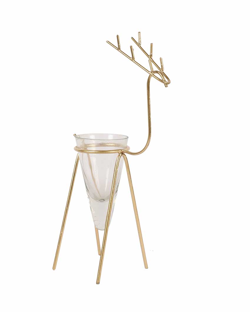 Gold Deer Cone Glass Tealight Holders | Set Of 2 | 3 x 3 x 6 inches