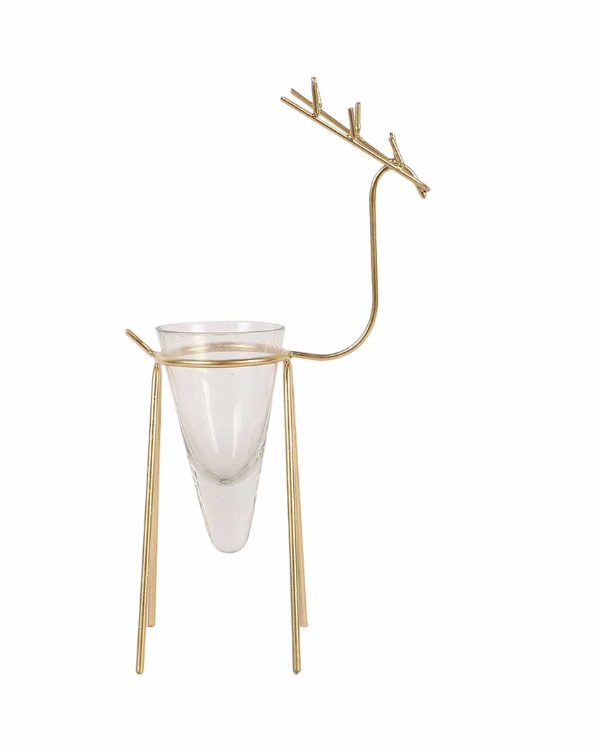 Gold Deer Cone Glass Tealight Holders | Set Of 2 | 3 x 3 x 6 inches