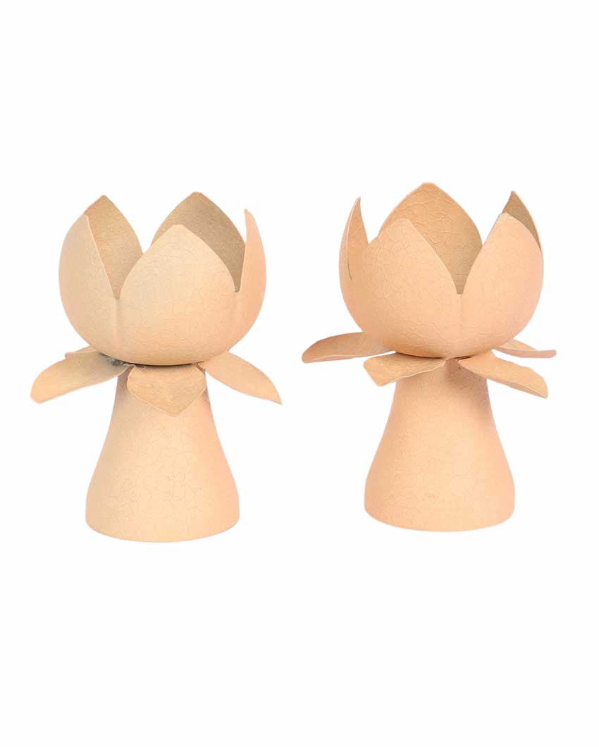 Beige Textured Lotus Tealight Holders | Set Of 2 | 5 x 7 inches