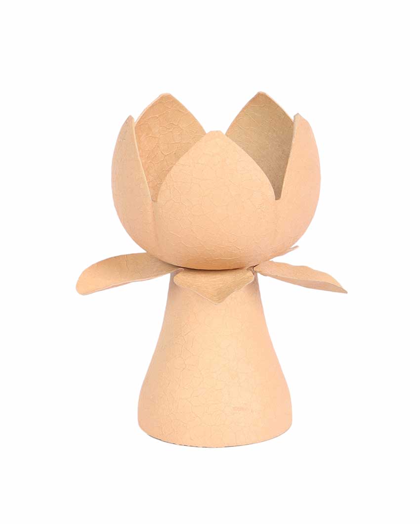 Beige Textured Lotus Tealight Holders | Set Of 2 | 5 x 7 inches