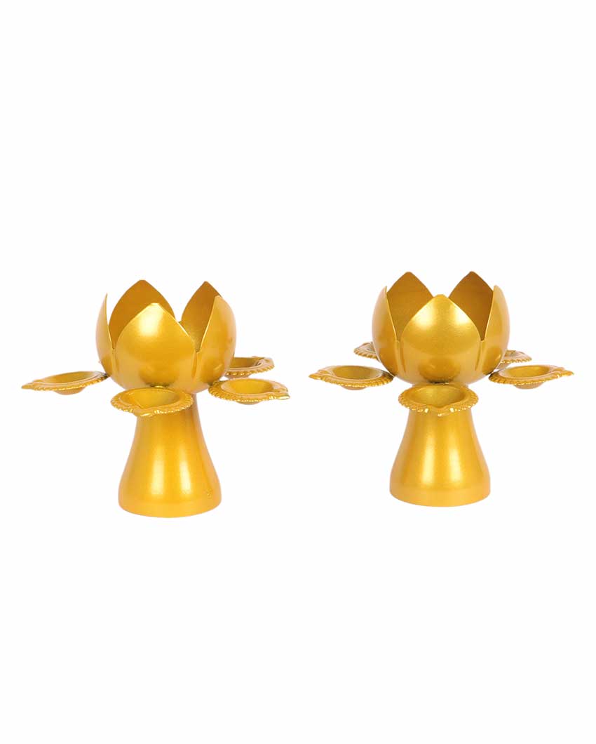 Gold Lotus Tealight Holders | Set Of 2 | 5 x 7 inches