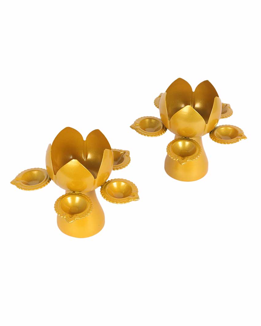 Gold Lotus Tealight Holders | Set Of 2 | 5 x 7 inches