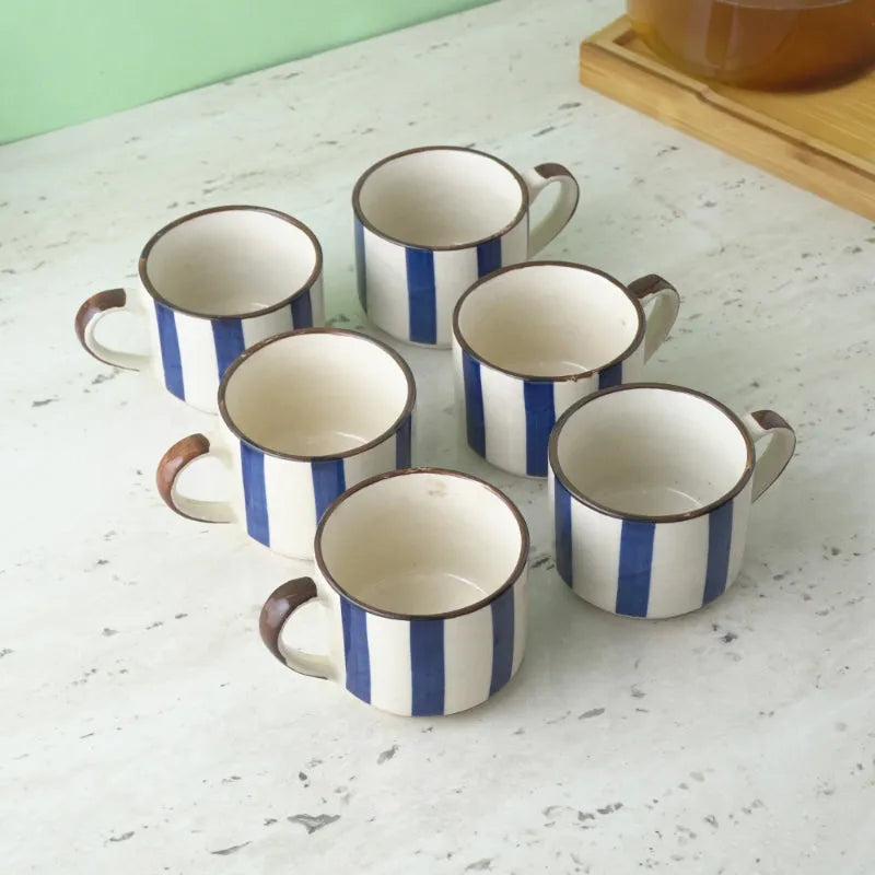Striped Ceramic Tea Cups | Set of 6 Default Title
