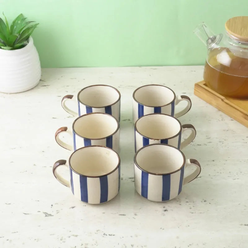 Striped Ceramic Tea Cups | Set of 6 Default Title