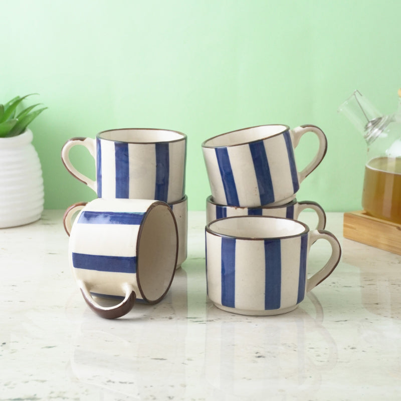 Striped Ceramic Tea Cups | Set of 6 Default Title