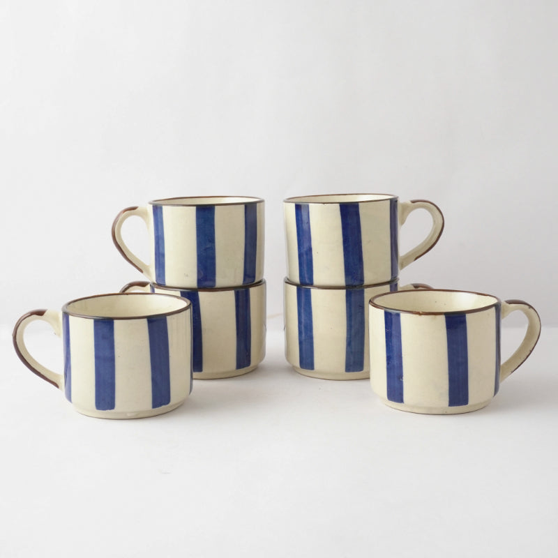 Striped Ceramic Tea Cups | Set of 6 Default Title