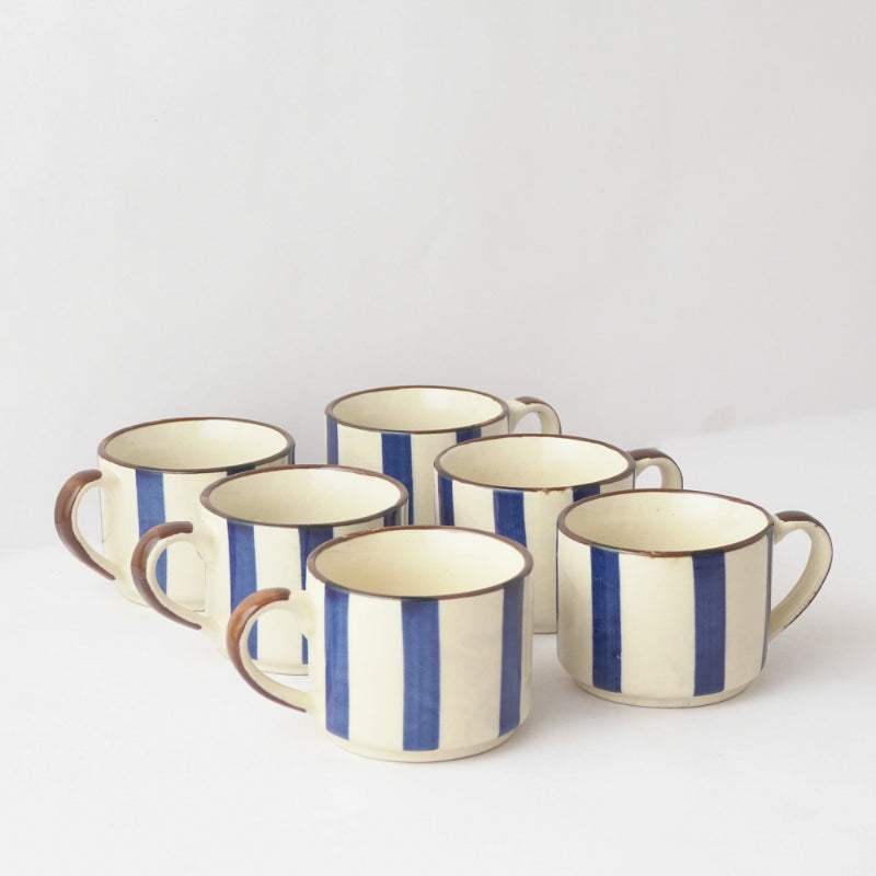 Striped Ceramic Tea Cups | Set of 6 Default Title