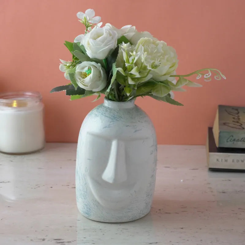 White and Blue Poker Face Ceramic Vase Default Title