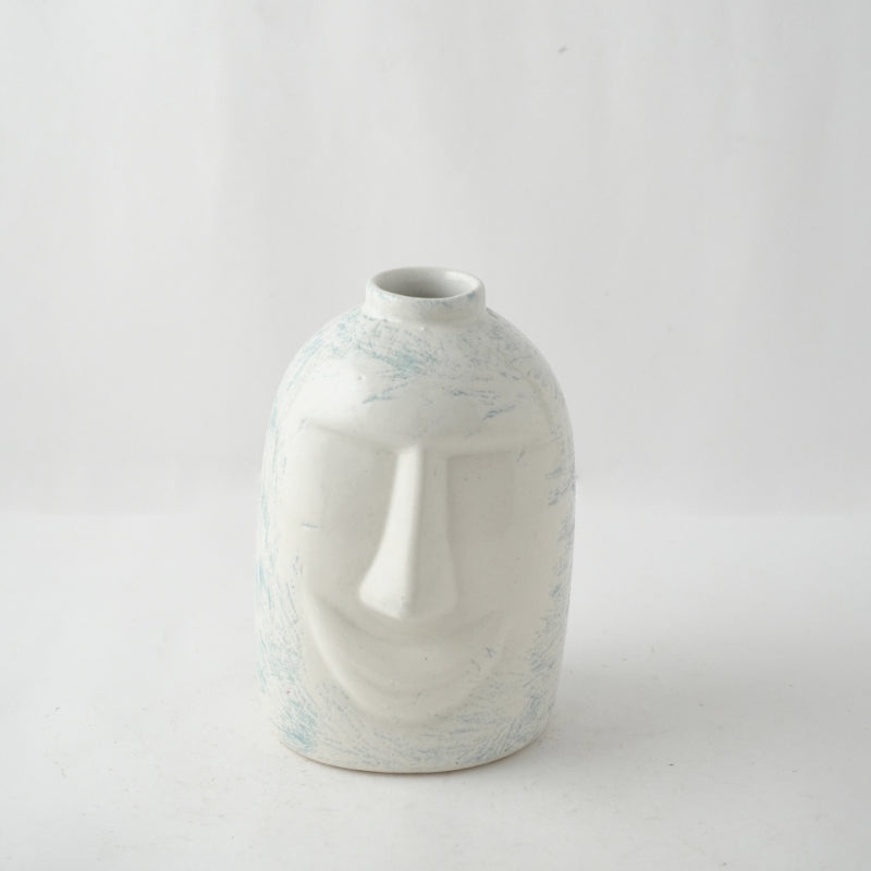 White and Blue Poker Face Ceramic Vase Default Title