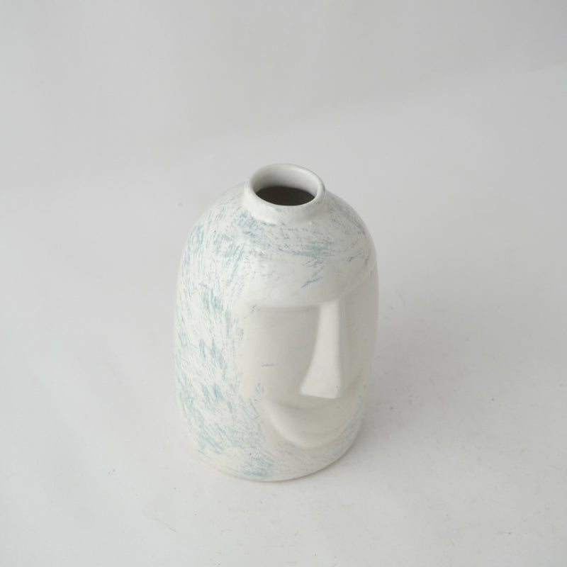 White and Blue Poker Face Ceramic Vase Default Title
