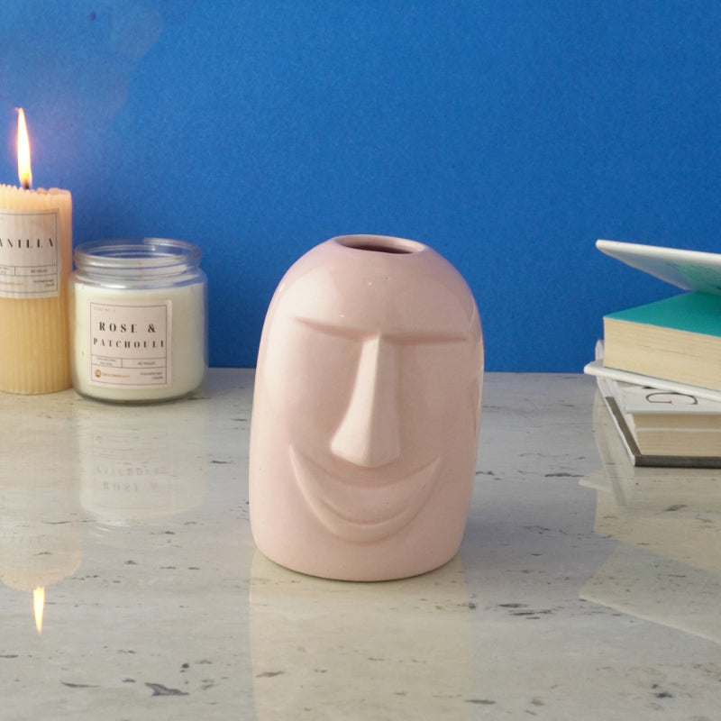 Pink Poker Face Ceramic Vase Default Title