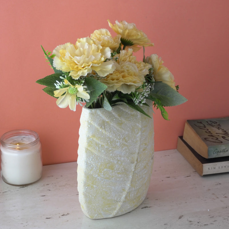 Beige Swatched Leaf Imprint Vase