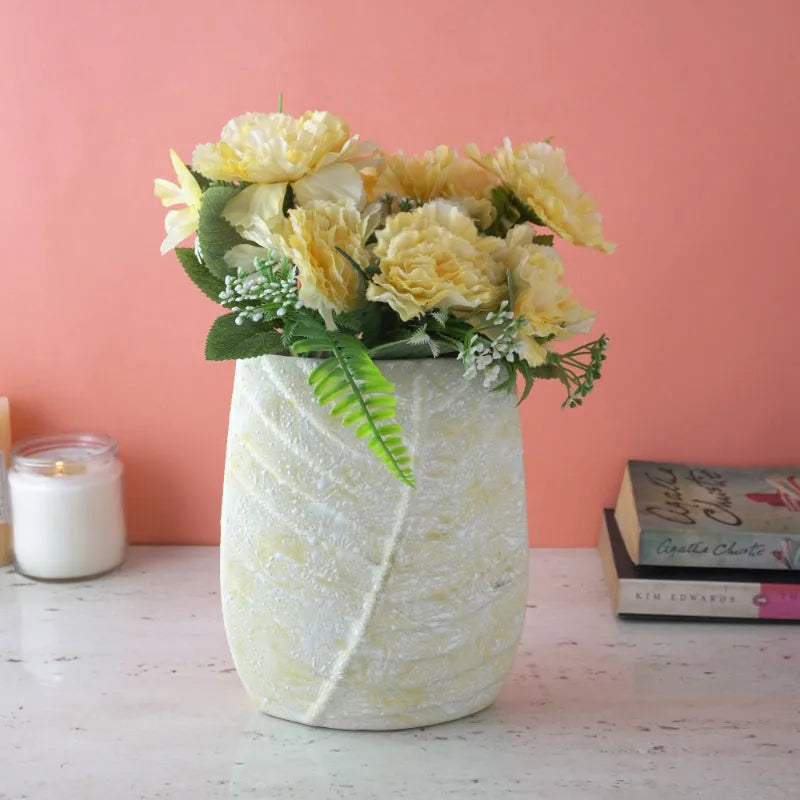 Beige Swatched Leaf Imprint Vase