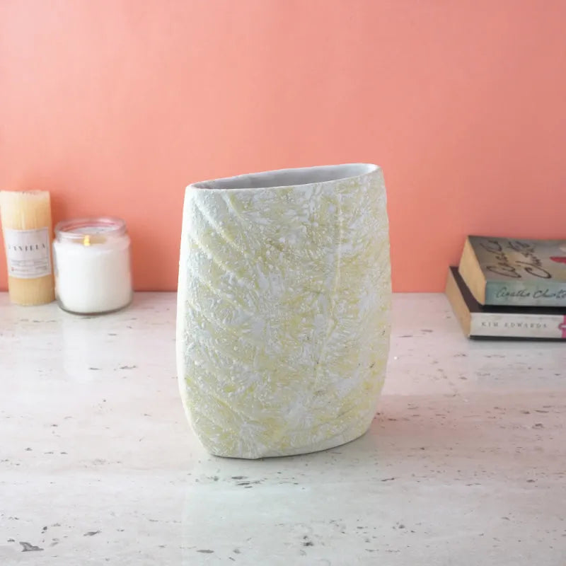 Beige Swatched Leaf Imprint Vase