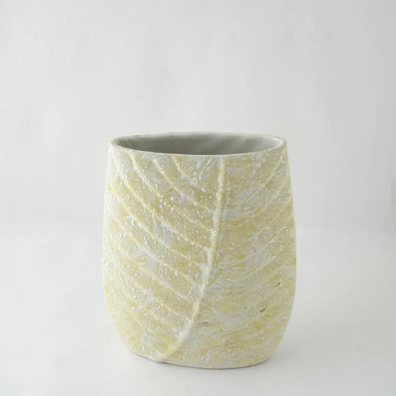 Beige Swatched Leaf Imprint Vase