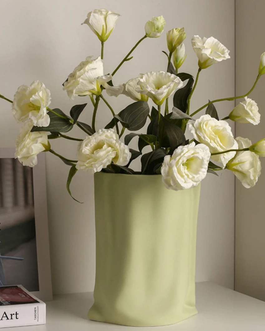 Hand Pinched Textured Paper Bag-Cheese Matcha Vase | 8 x 5 x 10 inches | Plant not included