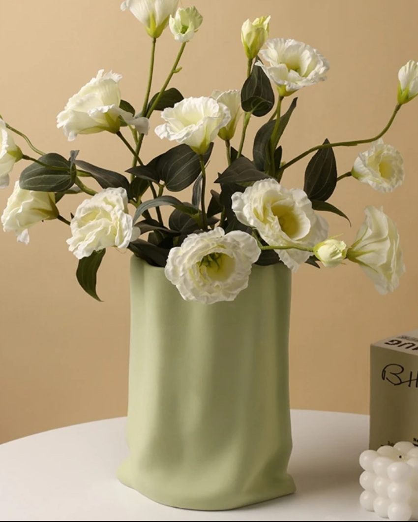 Hand Pinched Textured Paper Bag-Cheese Matcha Vase | 8 x 5 x 10 inches | Plant not included