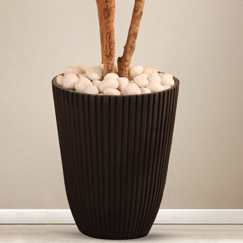 Elegant Ribbed Charcoal Black Planter without Plant | 12 x 18 inches