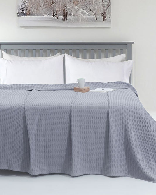 Grey Waffle Cotton Blanket 90 x 60 Inches
