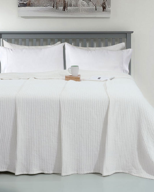 Ivory Waffle Cotton Blanket 90 x 60 Inches