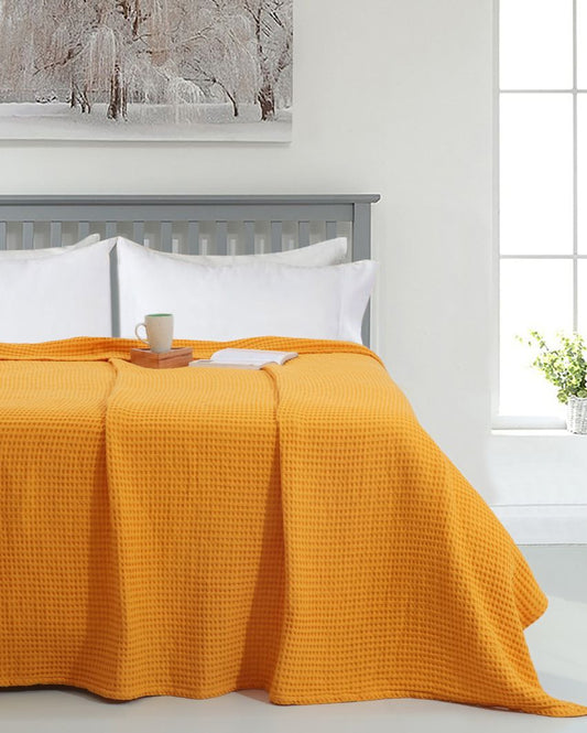 Mustard Waffle Cotton Blanket 90 x 60 Inches